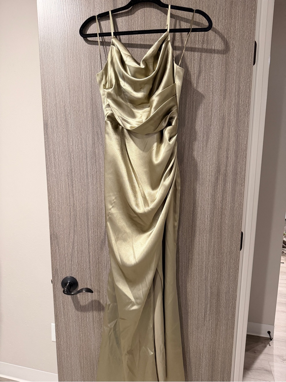 Shiny Satin Birdy Grey Bridesmaids Dress in Moss Green